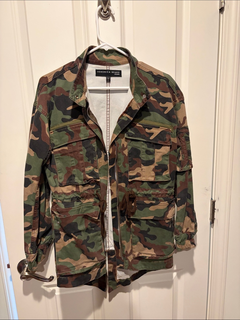 Veronica Beard Camouflage Field Jacket in Green/Brown/Black